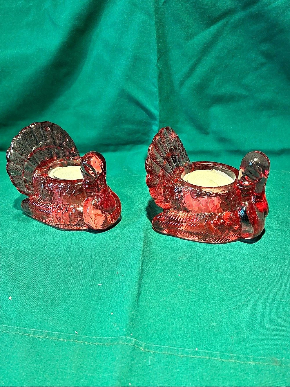 Crystal Clear brand Crystal Turkey Candle Holders Red Glass Pair
